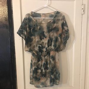 Floral water paint sheer tunic shirt